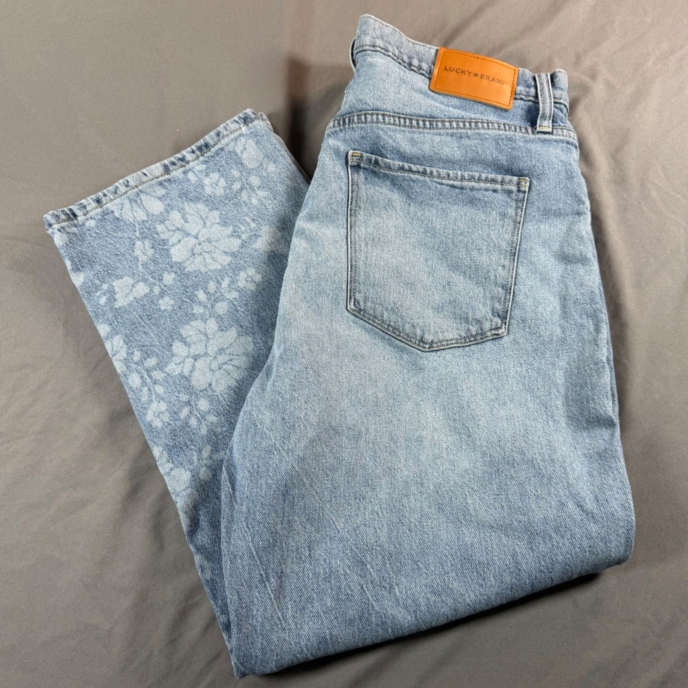 Lucky Brand 90s Loose High Rise Crop Floral Light Wash Jeans 14/32